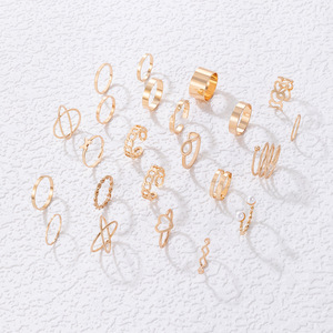 2025 grosir desain Niche baru 8-line mutiara hati terbuka 22 potong mode cincin perhiasan Set untuk wanita hadiah gadis - Product Image 2
