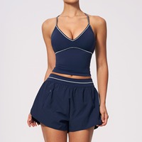Set Yoga Wanita Terbaru Bahan Brushed Warna Kontras V Neck Halter Sport Bra Pinggang Tinggi Cepat Kering untuk Olahraga Gym Fitness Activewear