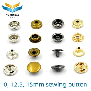 Botão de costura de metal de boa qualidade, na moda, 10mm, 12.5mm, 15mm, botão dourado de metal, para roupas e sacos