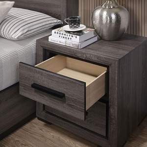 DB Gray <b>Smart</b> <b>Nightstand</b> 1pc 2-Drawers Bedroom Furniture with Black Trim Paper Veneer Two-tone Design - Product Image 2