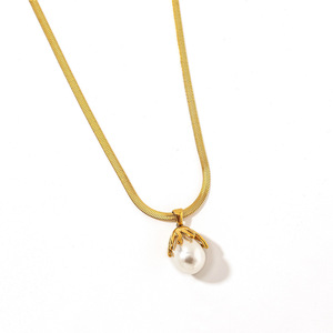 Collar de Acero Inoxidable con Colgante Geométrico de Perla de Imitación, Cadena Ajustable, Estilo Europeo, Joyería de Moda, Regalo para Mujer - Product Image 5