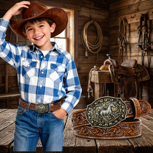 Ceinture de cowboy réversible et détachable en cuir de vachette véritable, style western vintage, avec boucle en alliage, pour homme, modèle Texas Rustic Custom - Product Image 3