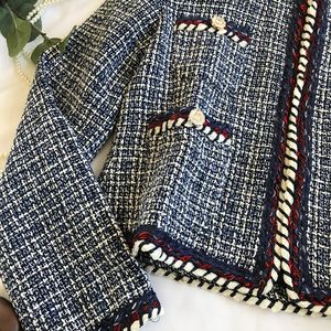 Moda <span class=keywords><strong>donna</strong></span> in <span class=keywords><strong>Tweed</strong></span> nappine giubbotto corto giacca Slim Fit girocollo da ragazza cappotti a manica lunga - Product Image 4