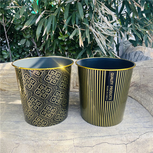 Black And Gold Trim <b>Plastic</b> Waste <b>Bins</b> Cylindrical Indoor Decorative Trash Cans For Home <b>Kitchen</b> Bathroom Use - Product Image 3