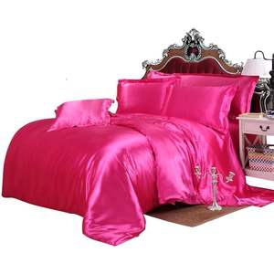Juego de Ropa de Cama Kanak, Tamaño Completo, 7 Piezas, Juego de Sábanas de Satén Sedoso Rosa Intenso con Fundas de Almohada, Color Sólido, para Uso Doméstico - Product Image 2