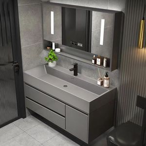 Set Bagno di Lusso All'Ingrosso: Mobili Lavabo <span class=keywords><strong>con</strong></span> <span class=keywords><strong>Specchio</strong></span> LED e Mobiletto in Legno - Product Image 2