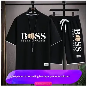 Conjunto de Camiseta de Manga Corta y Pantalones Cortos Tipo Waffle, Traje Deportivo Informal para Hombre, Verano, Holgado, 100% Fibra de Bambú, Diseño con Letras - Product Image 5