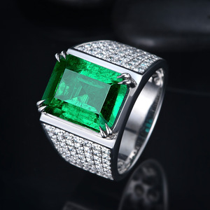 합성 에메랄드 8캐럿 합성 에메랄드 남성용 오픈 링, 18k 지르콘 컬러드 젬스톤 링 - Product Image 4