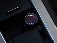 Penguji Voltmeter mobil Digital, termometer Voltmeter Digital 3in 1 tampilan LED biru merah 12/24V 2.1A, pemantik rokok USB pengisi daya mobil