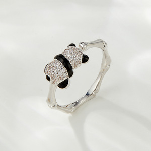 Panda Open <b>Ring</b> Micro Pave Zircon Adjustable Women's Animal Index <b>Finger</b> <b>Ring</b> Gift Jewelry - Product Image 4