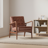 Fauteuil de relaxation moderne de luxe en bois et cuir, confortable et ergonomique, pour salon, bureau à domicile, hôtel ou comme accent décoratif