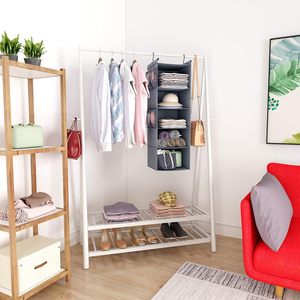 Organisateur de placard suspendu à 5 étagères, gris, pliable, avec 4 poches latérales pour utilisation derrière la porte - Product Image 5