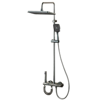 Robinet de douche thermostatique moderne gris anthracite en aluminium à poignée unique avec barre coulissante et douchette rectangulaire à jet de pluie