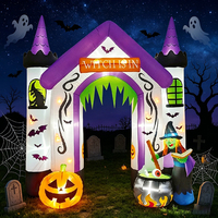 Ornement de jardin décoratif lumineux, château gonflable d'Halloween, sorcière, citrouille et arche fantôme gonflable avec lumières LED