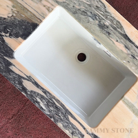 Lavabo mural double en marbre rose naturel durable pour appartements, hôtels, villas, hôpitaux, chambres et salles de bain