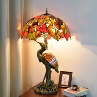 Lampe LED blanc chaud en vitrail, grande taille, pour salon, villa, bar, style créatif rural américain, motif grue, décoration festive aux motifs de raisins