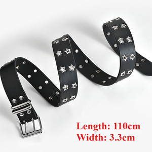 Модный двухслойный кожаный ремень с вырезанными звездами и заклепками для женщин: стильный аксессуар - Product Image 3