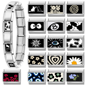 Stainless steel modular <b>bracelet</b> with creative irregular shapes, DIY <b>bracelet</b>, <b>cute</b> black series, Italian design, assembled - Product Image 4