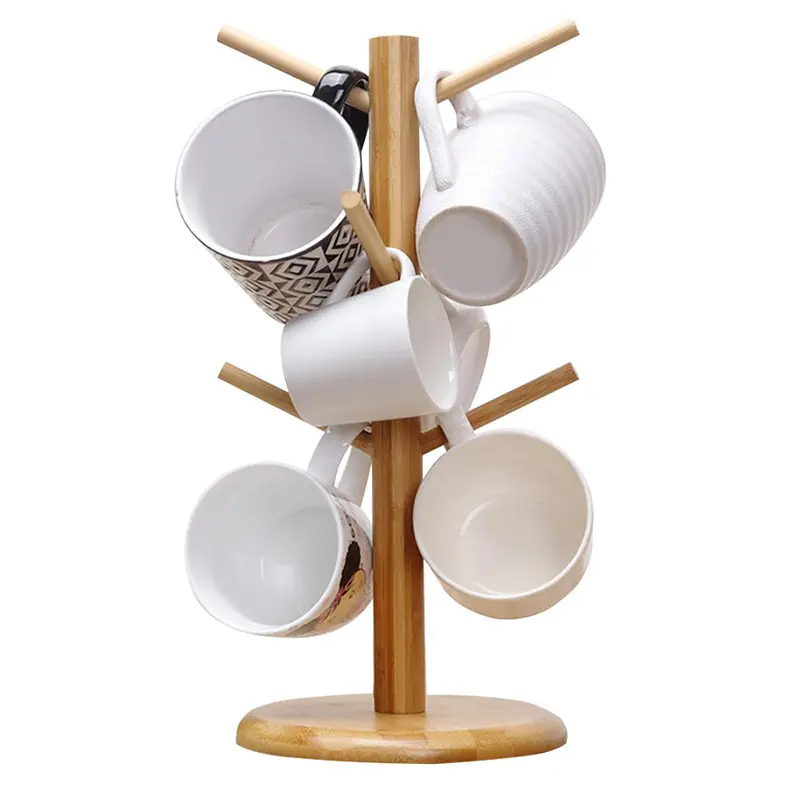 6 hook peg wooden Hanging Tea Cup Coffee Mug Tree Rack Holder Kitchen Storage 18x35cm