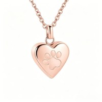 Collier urne moderne en acier inoxydable avec empreinte de patte et cœur pour animaux de compagnie, bijou commémoratif pour la crémation des chiens et des chats