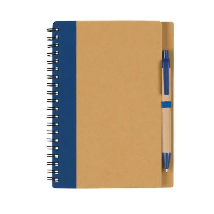 Cuaderno de Papel kraft con espiral para negocios, Cuaderno de oficina con bolígrafo, regalo de promoción, logotipo personalizado