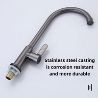 Keran Air Dingin Tunggal Modern Stainless Steel untuk Dapur, Warna Abu-abu, Dapat Diputar 360 Derajat, Inti Katup Keramik, Semprotan Samping, Lubang Tunggal 5