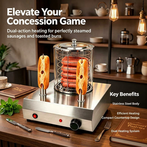 Kommerzielle Französische Hot-Dog-Maschine mit 2 Spießen, Edelstahl-Hot-Dog-Dampfgarer mit Brötchenwärmer, Elektrischer Würstchen-Toaster für Snackbars - Product Image 6