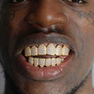 Grillz para dientes de oro con circonitas, diseño geométrico de ocho dientes, joyería para hombre, estilo Hip Hop, para fiestas - Product Image 1
