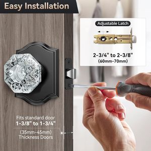 Pomo de puerta de cristal Calzibeno, negro mate, de vidrio diamantado, para puertas interiores de pasillo y armarios, fácil instalación - Product Image 6