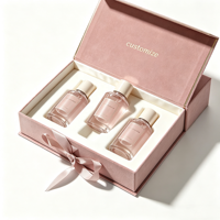 Boîte cadeau magnétique de luxe avec logo personnalisé, couvercle en velours noir et rose, insert en satin avec nœud en ruban pour coffret de parfum, cosmétiques, vente en gros