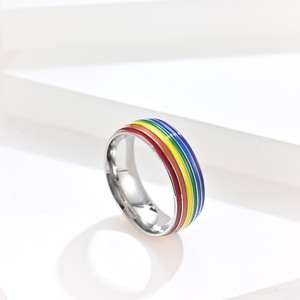 טבעות קשת בענן גאווה לסבית LGBT נירוסטה כסף / זהב / שחור טבעות אמייל צבעוניות תכשיטים לגברים נשים סיטונאי - Product Image 3