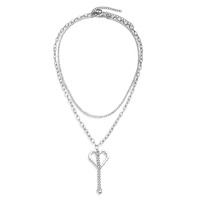 Collier double couche tendance avec pendentifs cœur ajourés uniques, accessoires chics en acier inoxydable, bijoux de mode 2026 TGXL14772