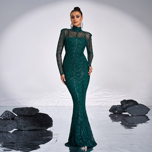 Vestido Largo Negro con Cola, Estilo Europeo y Americano, Nuevo, Sexy, Transparente, con <span class=keywords><strong>Lentejuelas</strong></span> a Rayas, Vestido de Noche Largo para <span class=keywords><strong>Mujer</strong></span> - Product Image 4