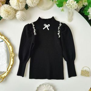 <span class=keywords><strong>Pull</strong></span> de base d'hiver pour filles - Haut tricoté élégant à col en dentelle de couleur unie pour petites filles - Product Image 4