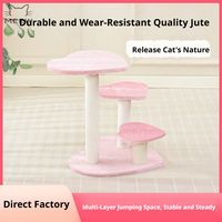Arbre à chat en bois en forme de cœur à 3 niveaux, écologique et durable, tour d'angle rose pour chat avec poteaux à gratter en sisal, condo multi-niveaux pour chat