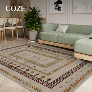 <span class=keywords><strong>Tappeto</strong></span> <span class=keywords><strong>Vintage</strong></span> Francese Verde e <span class=keywords><strong>Beige</strong></span> in Misto Lana Marocchina, Realizzato a Macchina, Ecologico, Antiscivolo, per Soggiorno, Camera da Letto e Comodino - Product Image 2