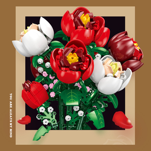 <b>Plastic</b> Decorative Artificial Rose <b>Flower</b> Bouquet Pots <b>Vase</b> Diy New Year Gift Decorations Building Block Sets - Product Image 4