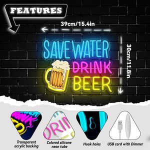 Save Water Drink Beer LED Neon Store Sign Colorful Luminous Letters Colorful Indicator <b>Light</b> Night <b>Window</b> Atmosphere <b>Light</b> - Product Image 1