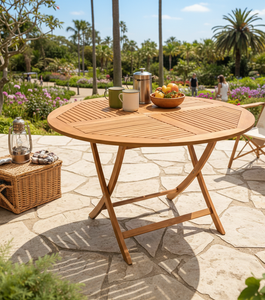 High Quality Modern Teak Round <b>Folding</b> Table Jepara Artisans Delivering Strong Weather Resistant Design Patio Garden Picnic Use - Product Image 1