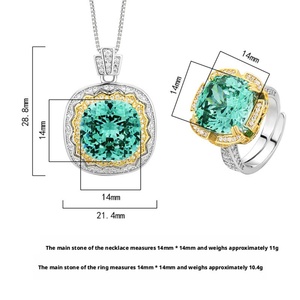 Ensemble de bijoux de haute qualité, écologique, en cuivre, avec pendentif en zircone verte de 14*14 mm, boucles d'oreilles et bague pour femmes - Product Image 2