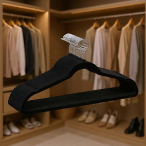 DB Wholesale Black Velvet Hangers 0.2 Ultra <b>Thin</b> 11lbs Load Bearing 360 Degree Swivel Hook for <b>Wardrobe</b> Clothing Storage - Product Image 2