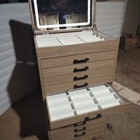 Vitrine à lunettes LED verrouillable en cuir gris avec tiroirs pour magasin de détail