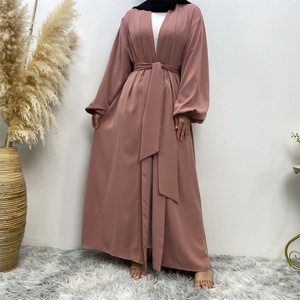 1876# Hot Sale Classic Solid Color <b>Elastic</b> Cuff Big Border With Big <b>Belt</b> Simplicity Versatile Daily Casual Women Cardigan Abaya - Product Image 6