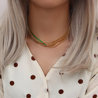 Collier chaîne de perles en acier inoxydable plaqué or, style tendance, avec zircone cubique étincelante, type tennis