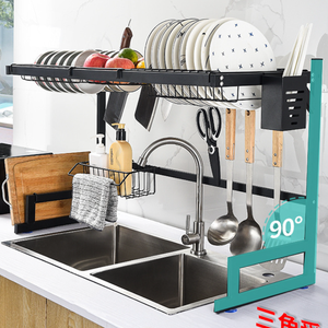 Étagère de cuisine industrielle en acier au carbone pour rangement de bols, avec supports amovibles, panier égouttoir pour vaisselle et organisateur d'évier - Product Image 5