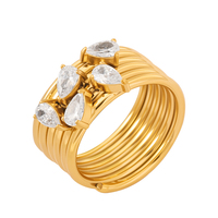 Hochwertiger 18K Vergoldeter Modischer Breiter Wellenförmiger Ring mit Eingelegten CZ Zirkonia aus Edelstahl Großhandel Schmuck