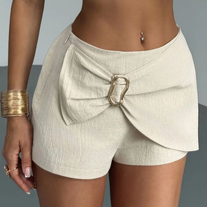 Shorts chics à taille mi-haute |   Design uni respirant avec taille élastique, tissu non extensible pour un usage quotidien et décontracté - Product Image 1