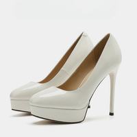 Élégantes Escarpins Femme en PU Verni à Double Plateforme, Bout Rond, Talons Aiguilles, Chaussures Habillées à Enfiler pour Fête et Mariage, Vente en Gros