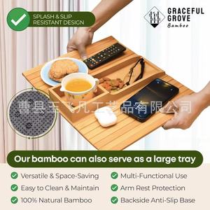 Bandeja de Bambú para Reposabrazos de 42 cm con Portavasos, Mesa de Almacenamiento para Aperitivos en la Sala de Estar - Product Image 5