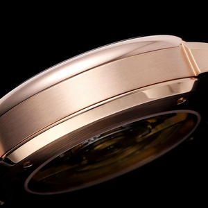 Reloj Mecánico de Lujo para Hombre, de Alta Calidad, Automático, con Segundero Pequeño, Cristal de Zafiro, Caja de Oro Rosa, Esfera Blanca y Correa de Cuero Negra - Product Image 4